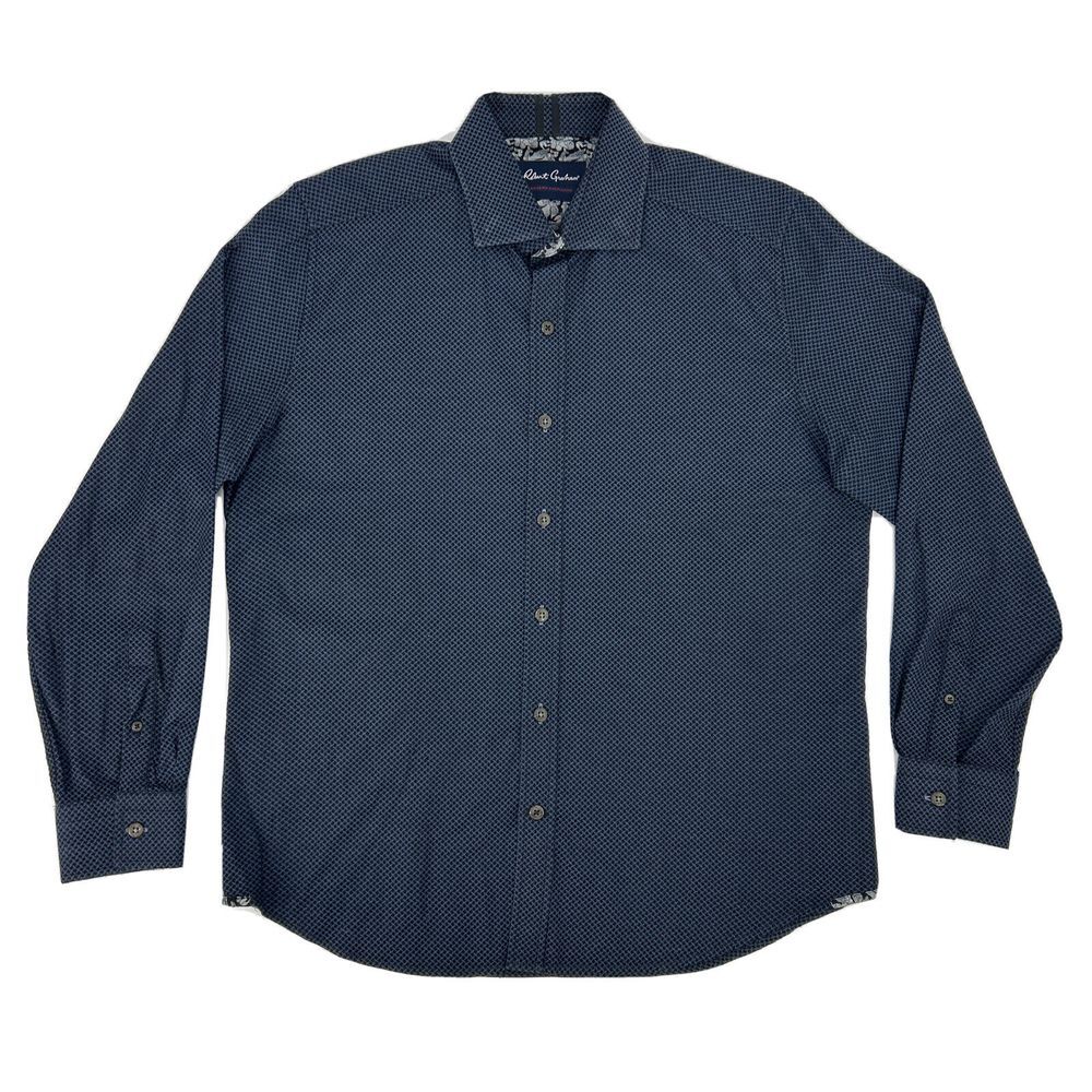 Robert Graham Shirt Men L Blue Black Geometric Long Sleeve Button Down Modern‎
